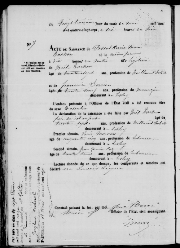 Acte de naissance de Tachon Pascal